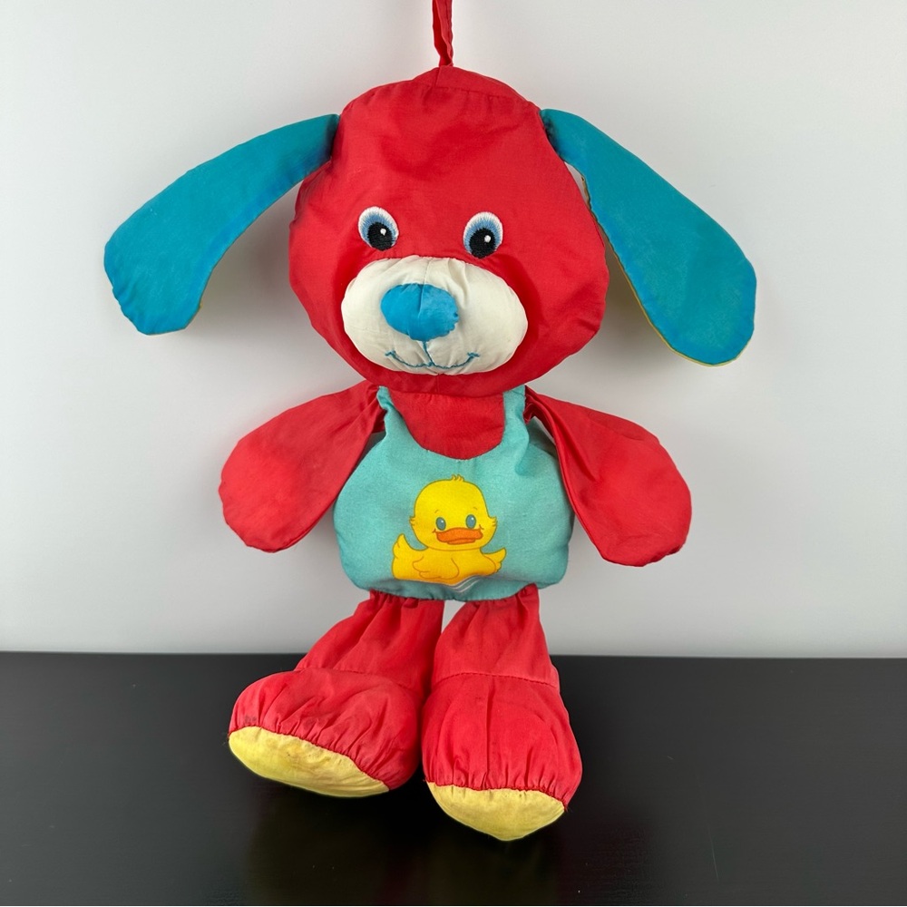 Vintage 1988 Playskool Water Pets Red Blue Dog Plush Duck Bath Toy Nylon 12”